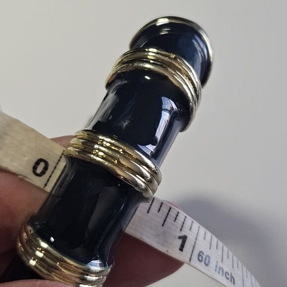 **Final Sale** J Crew Clamp Bangle Bamboo Look Blueberry Enamel Gold Tone Hinge - Picture 7 of 11